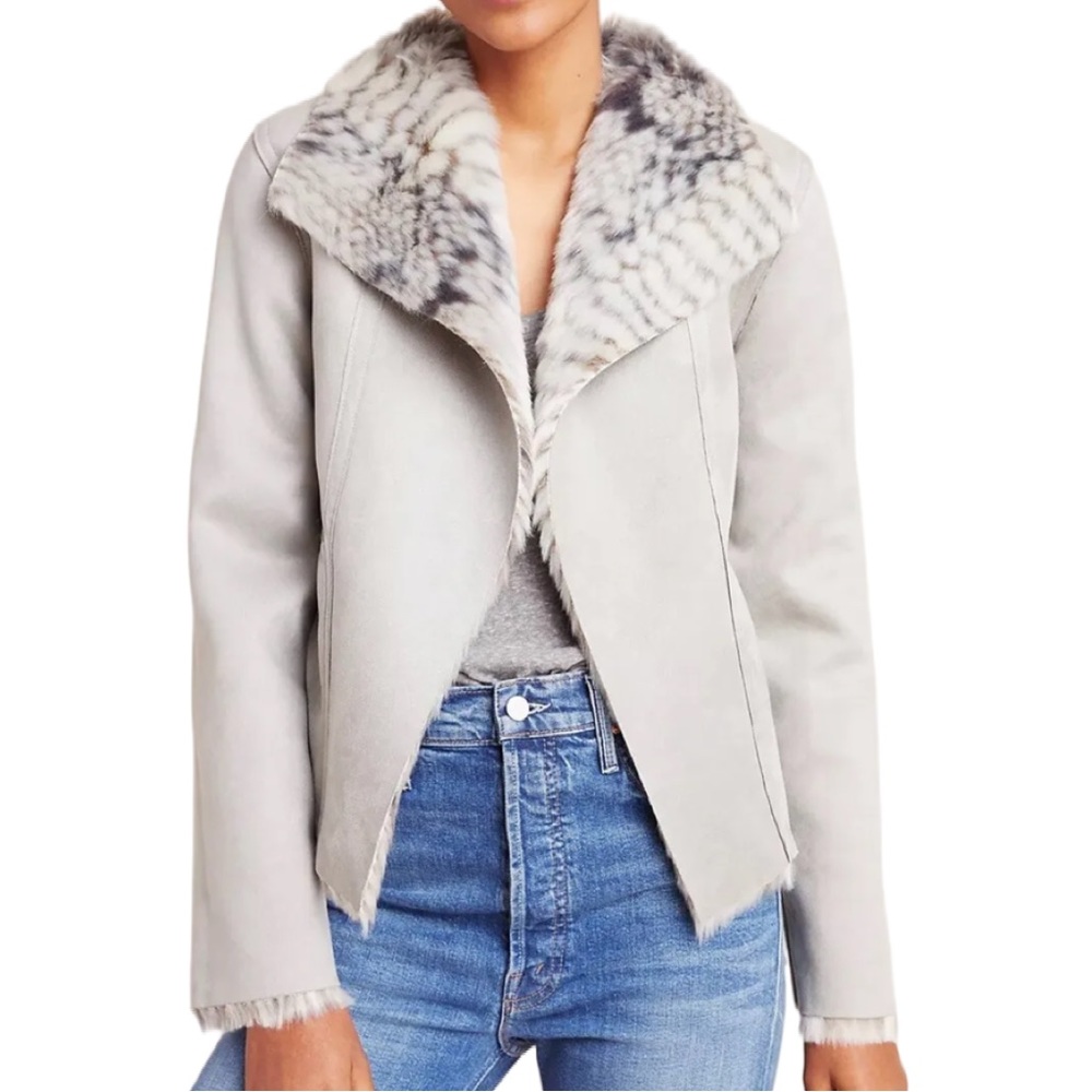Anthropologie Marrakech Reversible Faux Fur Suede Jacket Sz M